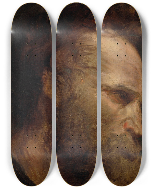 Triptych art skateboard deck of Anthony Van Dyck Head Study Of A Bearded Man_2 by Anthony Van Dyck (1599-1641)