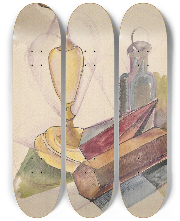 Triptych art skateboard deck of Zygmunt Waliszewski Cubist Still Life by Zygmunt Waliszewski (1897-1936)