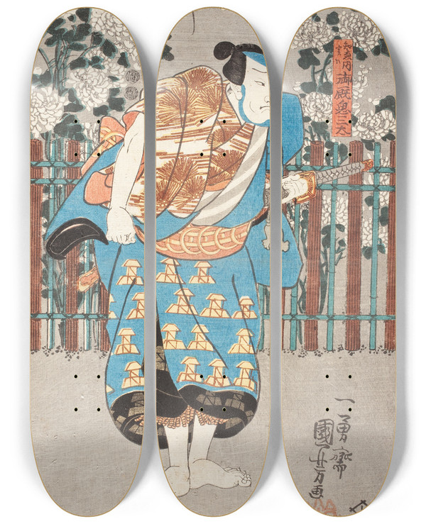 Triptych art skateboard deck of Utagawa Kuniyoshi Chiemon But Actually Onmaya No Kisanda by Utagawa Kuniyoshi (1797-1861)