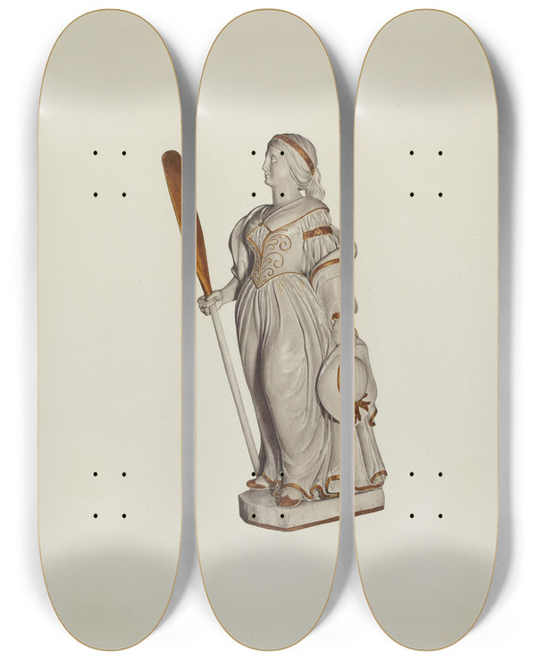 Triptych art skateboard deck of Lucille Lacoursiere Figurehead by Lucille Lacoursiere