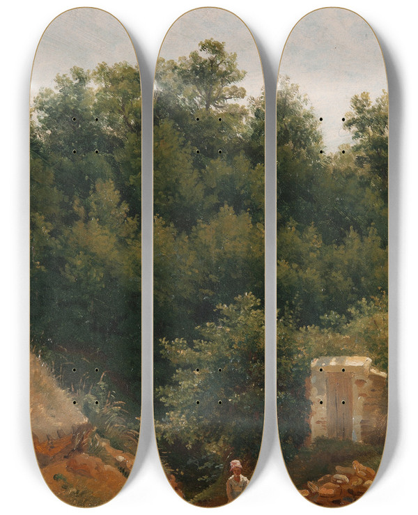 Triptych art skateboard deck of P C Skovgaard Landskapsstudie by P C Skovgaard (1817-1875)