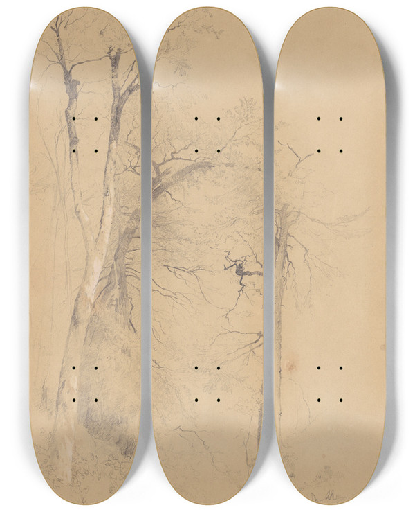 Triptych art skateboard deck of Jervis Mcentee Kauterskill Clove by Jervis Mcentee (1828-1891)
