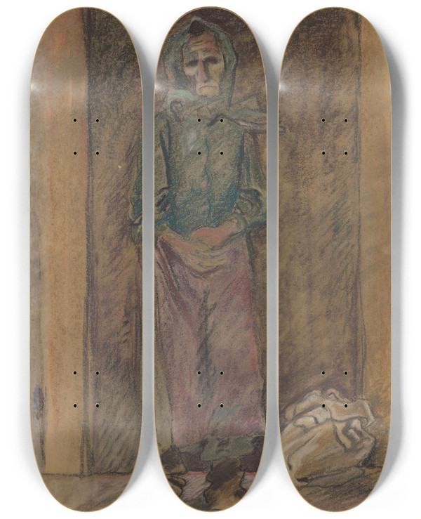 Triptych art skateboard deck of Arnold Peter Weiszkubnan Old Woman_1 by Arnold Peter Weisz-Kubnan (1898-1944)