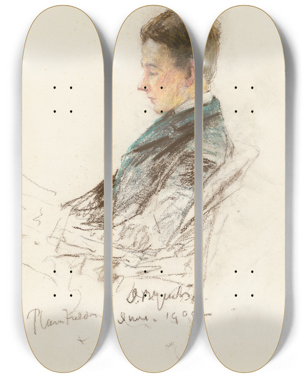 Triptych art skateboard deck of John Butler Yeats Van Wyck Brooks_1 by John Butler Yeats (1839-1922)