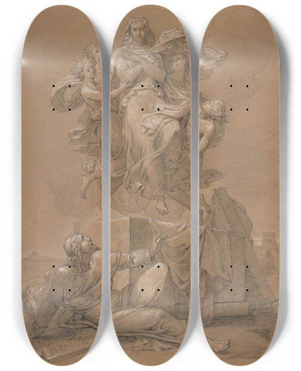 Triptych art skateboard deck of Merryjoseph Blondel The Assumption Of The Virgin by Merry-Joseph Blondel (1781-1853)