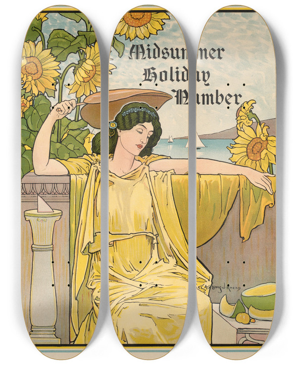 Triptych art skateboard deck of Louis Rhead The Century Midsummer Holiday Number by Louis Rhead (1857-1926)
