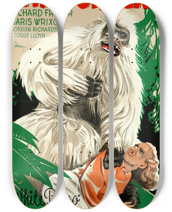 Triptych art skateboard deck of Eric Rohman White Pongo by Eric Rohman (1891-1949)