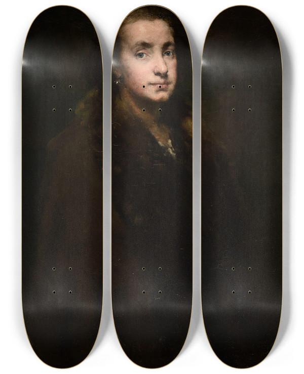 Triptych art skateboard deck of Thodule Ribot Portrait De Ma Fille by Theodule Ribot (1823-1891)