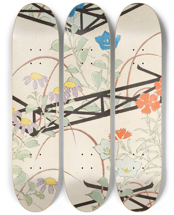 Triptych art skateboard deck of Korin Furuya Editor Bijutsukai Pl21 by Korin Furuya (Editor) (1875-1910)