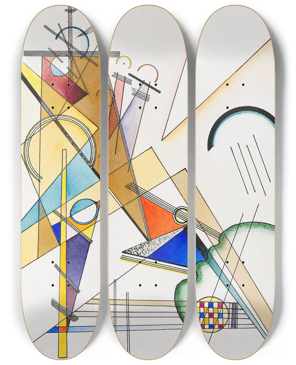 Triptych art skateboard deck of Wassily Kandinsky Gewebe by Wassily Kandinsky (1866-1944)