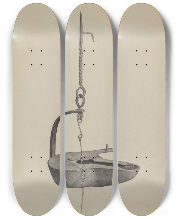 Triptych art skateboard deck of Maurice Van Felix Betty Lamp by Maurice Van Felix