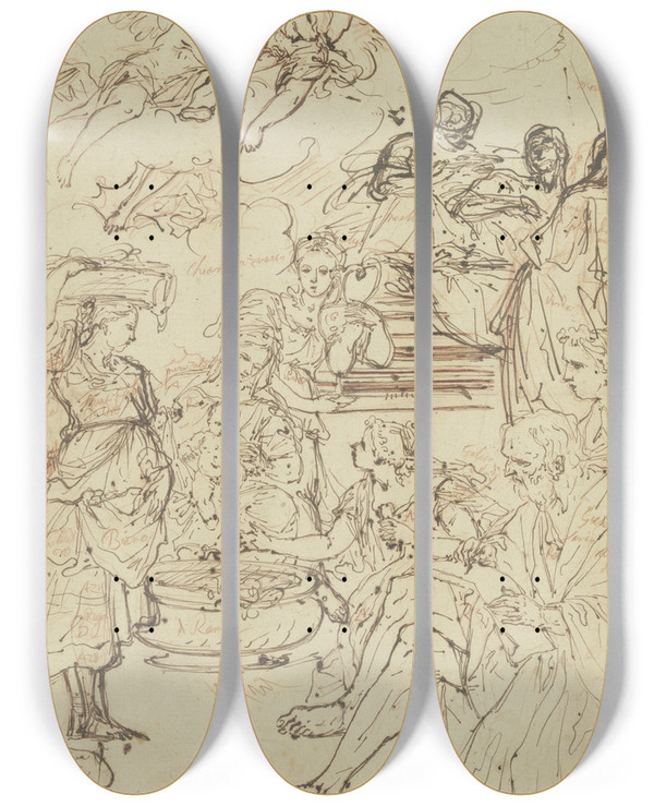 Triptych art skateboard deck of Felice Torelli Birth Of The Blessed Virgin Mary by Felice Torelli (1667-1748)