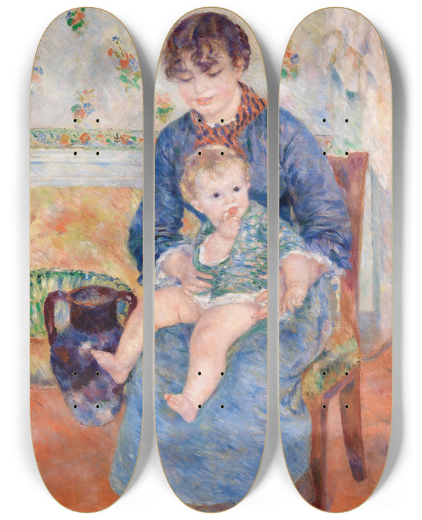 Triptych art skateboard deck of Pierreauguste Renoir Young Mother Jeune Mre by Pierre-Auguste Renoir (1841-1919)