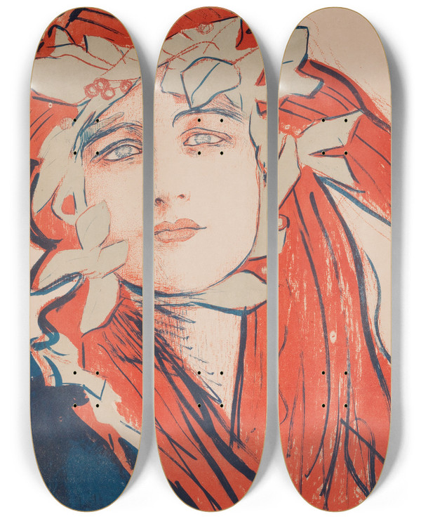 Triptych art skateboard deck of Teodor Axentowicz Ii Wystawa Towarzystwa Artystw Polskich Sztuka by Teodor Axentowicz (1859-1938)