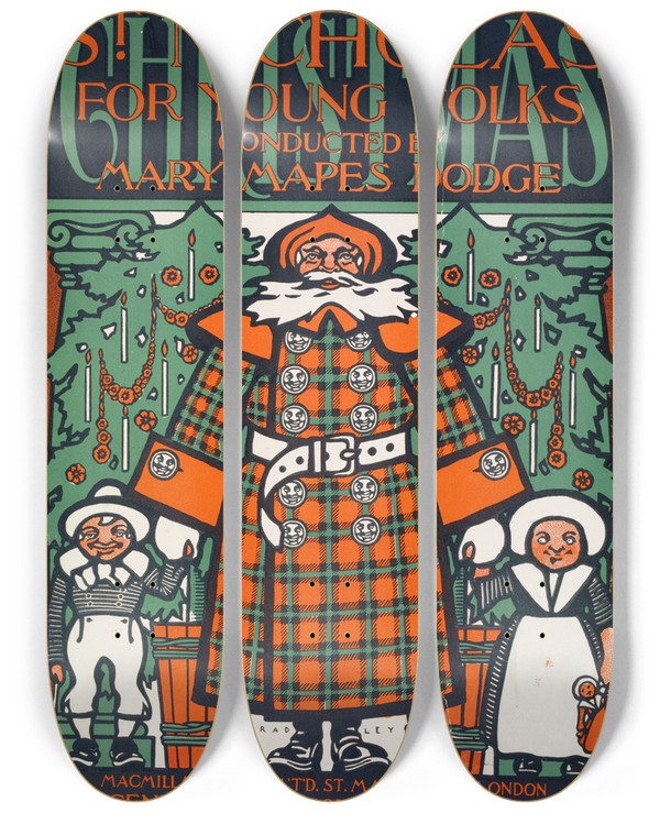 Triptych art skateboard deck of Will Bradley St Nicholas For Young Folks by Will Bradley (1868-1962)