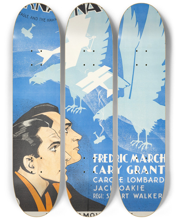 Triptych art skateboard deck of Eric Rohman The Eagle And The Hawk by Eric Rohman (1891-1949)