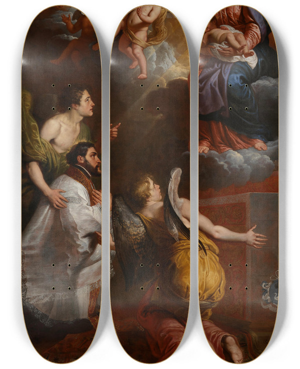 Triptych art skateboard deck of Erasmus Quellinus The Younger The Vision Of St Francis Xavier by Erasmus Quellinus The Younger (1607-1678)