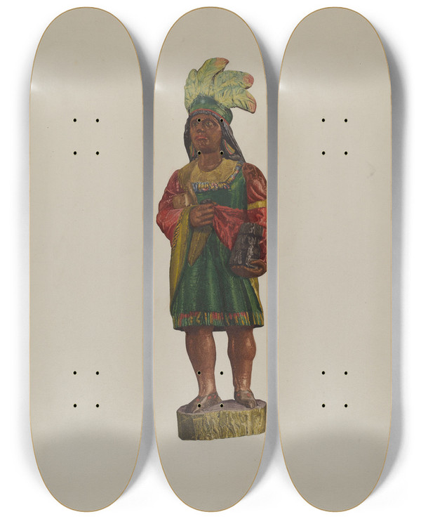 Triptych art skateboard deck of Laura Bilodeau Tradesmans Sign by Laura Bilodeau