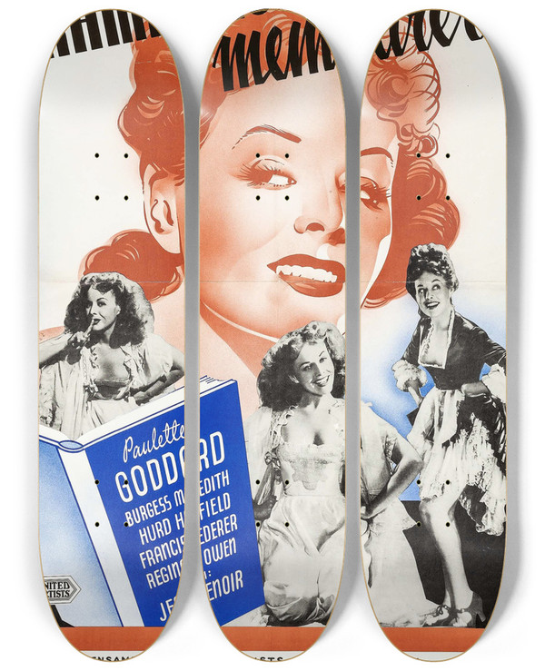 Triptych art skateboard deck of Eric Rohman Diary Of A Chambermaid by Eric Rohman (1891-1949)