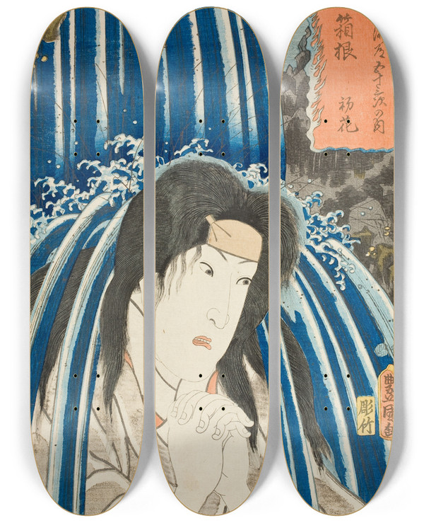 Triptych art skateboard deck of Utagawa Kunisada Toyokuni Iii Hatsuhana At Hakone by Utagawa Kunisada (Toyokuni III) (1786-1865)