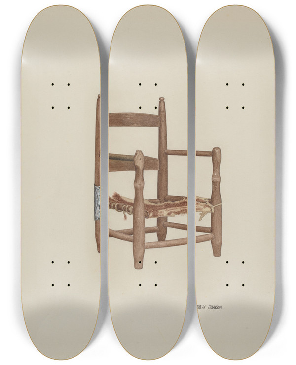 Triptych art skateboard deck of Dorothy Johnson Childs Armchair by Dorothy Johnson