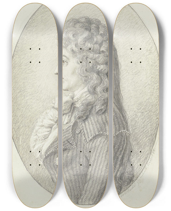 Triptych art skateboard deck of Wilhelm Chodowiecki Brustbildnis Einer Jungen Dame Im Profil Nach Links Im Oval by Wilhelm Chodowiecki