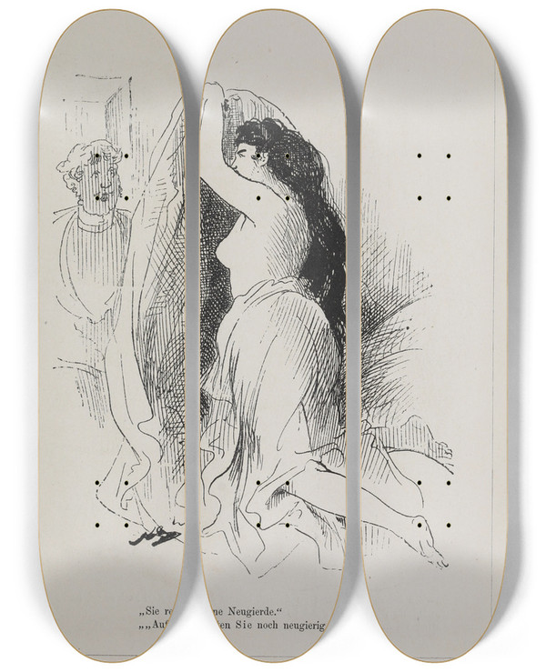 Triptych art skateboard deck of Karel Klic Bilderbuch Fur Hagestolze Pl031 by Karel Klic (1841-1926)