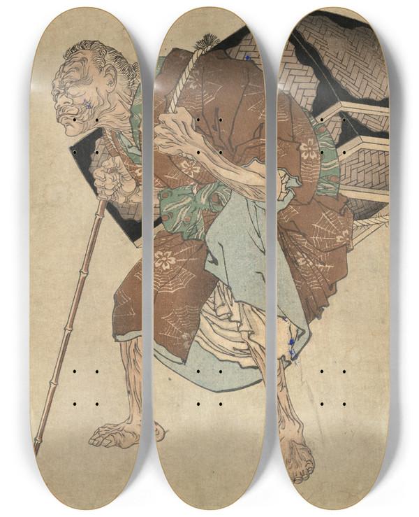 Triptych art skateboard deck of Tsukioka Yoshitoshi Shitakiri Suzume_1 by Tsukioka Yoshitoshi (1839-1892)