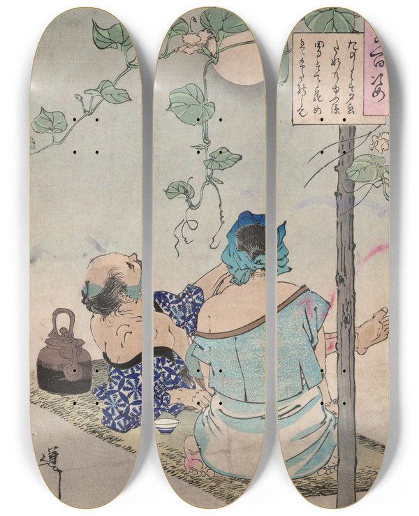Triptych art skateboard deck of Tsukioka Yoshitoshi Ygao Dana Nry Zu_1 by Tsukioka Yoshitoshi (1839-1892)