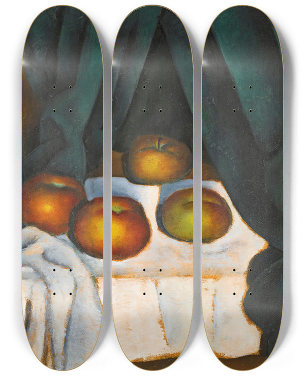 Triptych art skateboard deck of Lajos Tihanyi Still Life With Fruit by Lajos Tihanyi (1885-1938)