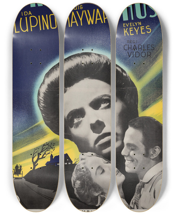 Triptych art skateboard deck of Eric Rohman Ladies In Retirement by Eric Rohman (1891-1949)