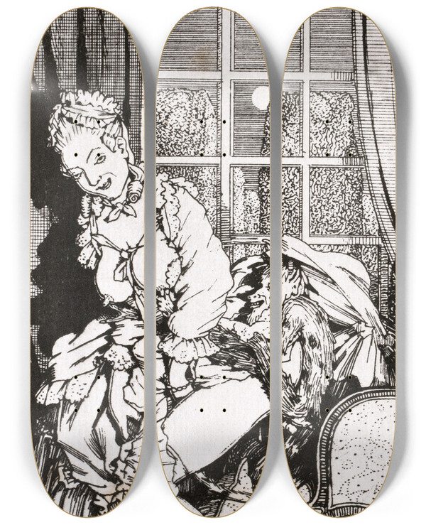 Triptych art skateboard deck of Konstantin Andreevich Somov Image From Somovs Livre De La Marquise 7 by Konstantin Andreevich Somov (1869-1939)