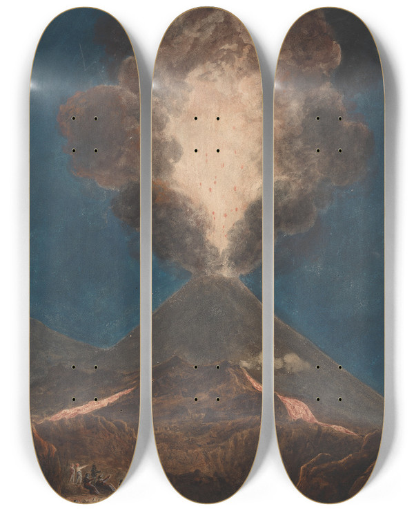 Triptych art skateboard deck of Isaac Weld Vesuvius In Eruption_1 by Isaac Weld (1774-1856)