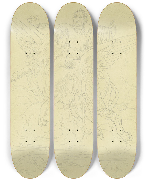 Triptych art skateboard deck of Eduard Von Steinle Goethes Apotheose Entwurf Fr Eine Standarte Bei Goethes Jubilum 1849 by Eduard Von Steinle (1810-1886)