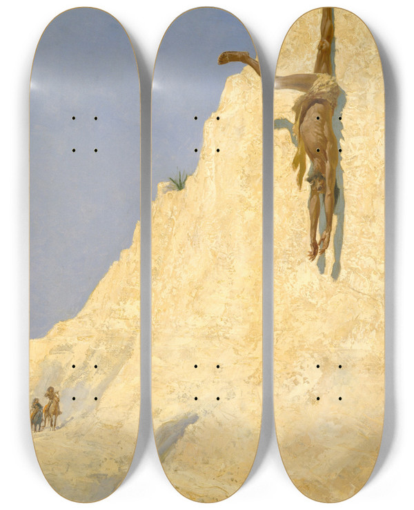 Triptych art skateboard deck of Frederic Remington The Transgressor by Frederic Remington (1861-1909)
