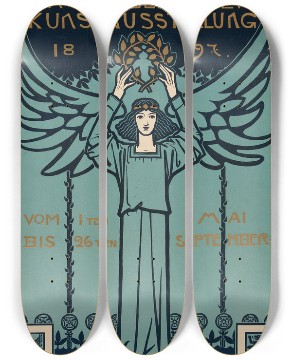 Triptych art skateboard deck of Melchior Lechter Grosse Berliner Kunstausstellung Large Berlin Artexhibition by Melchior Lechter (1865-1937)