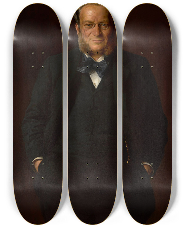 Triptych art skateboard deck of Kazimierz Pochwalski Portrait Of Hipolit Wawelberg by Kazimierz Pochwalski (1855-1940)