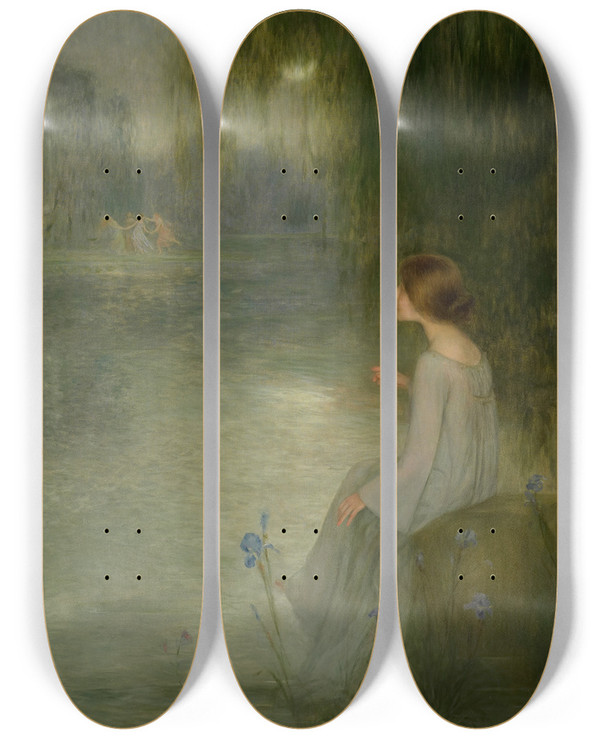 Triptych art skateboard deck of Joan Brull I Vinyoles Dream by Joan Brull I Vinyoles (1863-1912)