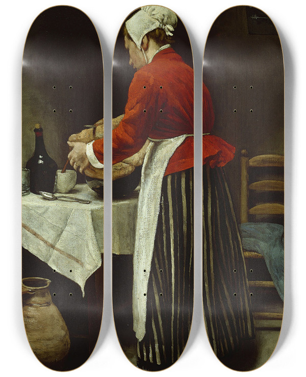 Triptych art skateboard deck of Franois Bonvin The Maid by Francois Bonvin (1817-1887)