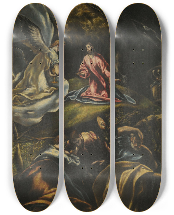Triptych art skateboard deck of El Greco Domenikos Theotokopoulos Agony In The Garden by El Greco Domenikos Theotokopoulos (1540-1614)