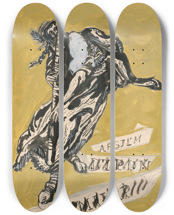 Triptych art skateboard deck of Jn Novk Cover Design by Jan Novak (1921-1944)