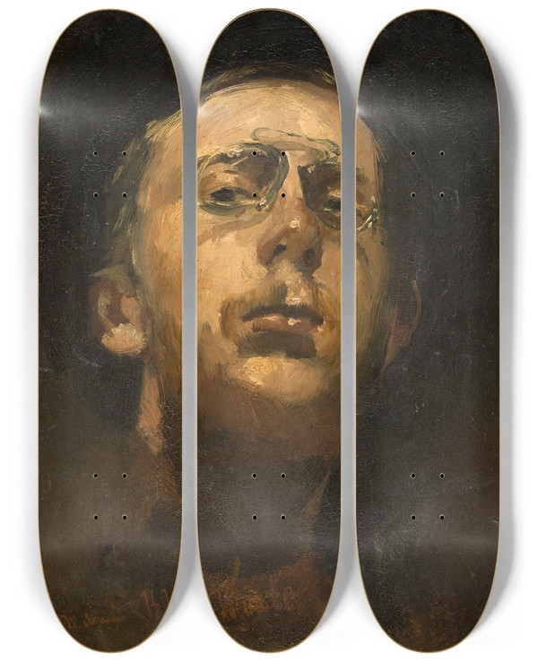 Triptych art skateboard deck of George Hendrik Breitner Selfportrait With Pincenez by George Hendrik Breitner (1857-1923)