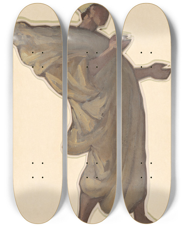 Triptych art skateboard deck of Elihu Vedder Study For Greek Girls Bathing Vii by Elihu Vedder (1836-1923)
