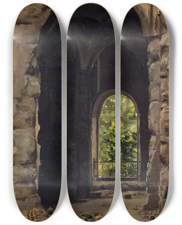Triptych art skateboard deck of Georges Rouard Vue Intrieure Des Ruines De Lancienne Cour Des Comptes Quai Dorsay_2 by Georges Rouard (19-)