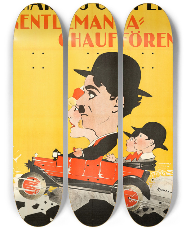 Triptych art skateboard deck of Eric Rohman A Days Pleasure by Eric Rohman (1891-1949)