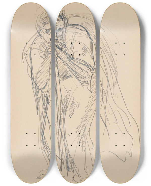Triptych art skateboard deck of Jn Novk Skren Mu S Barlou by Jan Novak (1921-1944)