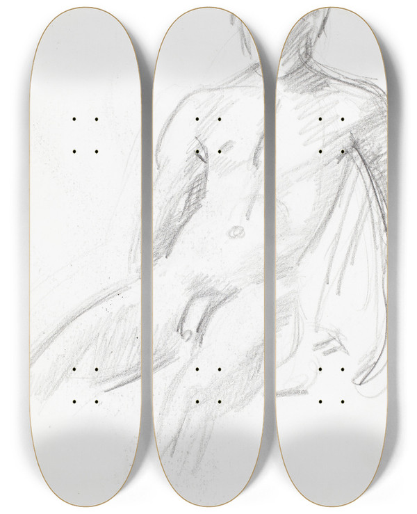 Triptych art skateboard deck of Magnus Enckell Alaston Mies Luonnos by Magnus Enckell (1870-1925)