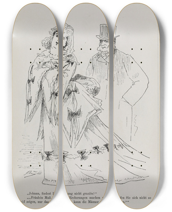 Triptych art skateboard deck of Karel Klic Bilderbuch Fur Hagestolze Pl091 by Karel Klic (1841-1926)