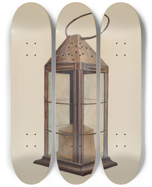 Triptych art skateboard deck of George H Alexander Lantern by George H Alexander