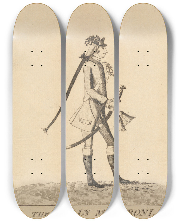 Triptych art skateboard deck of Mary Darly The Lilly by Mary Darly (1756-1779)